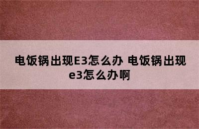 电饭锅出现E3怎么办 电饭锅出现e3怎么办啊